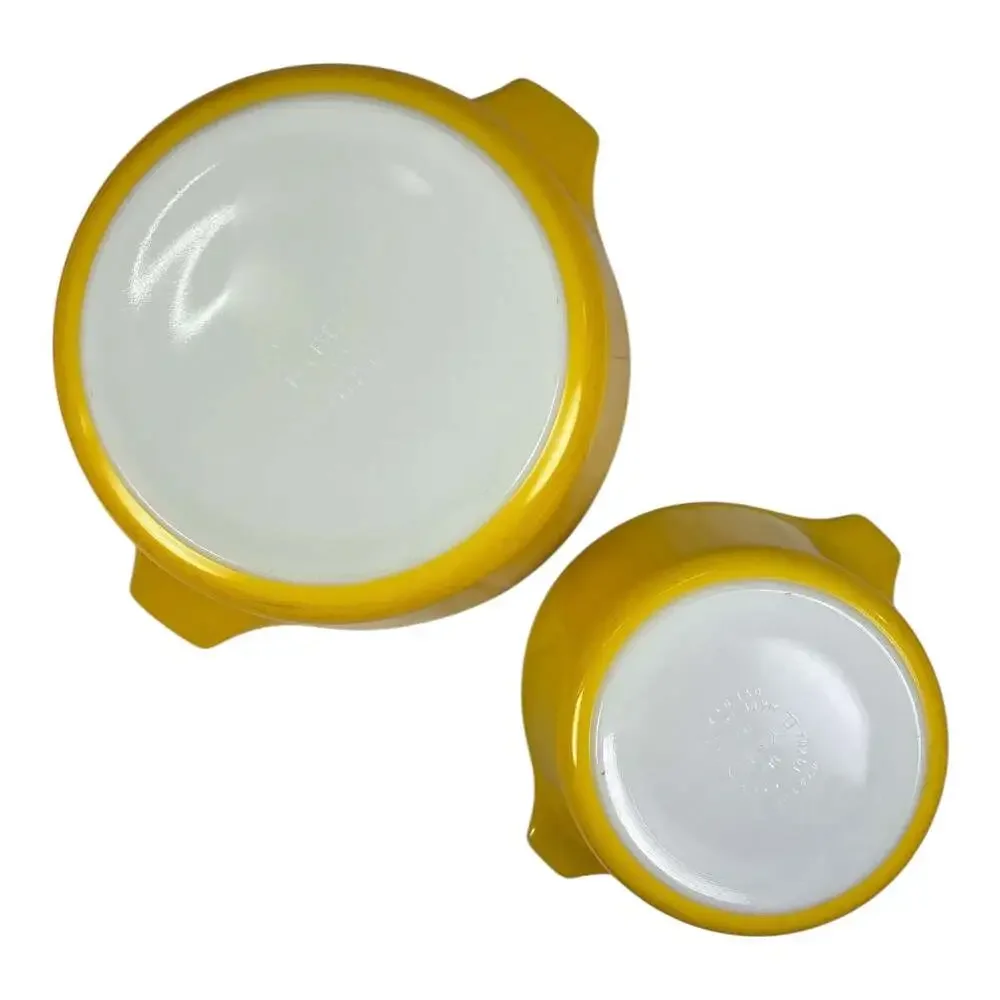 Vintage Pyrex Yellow Sunflower Daisy 475 473 Casserole Dish w/ Lids 2.5 Qt 1 Qt